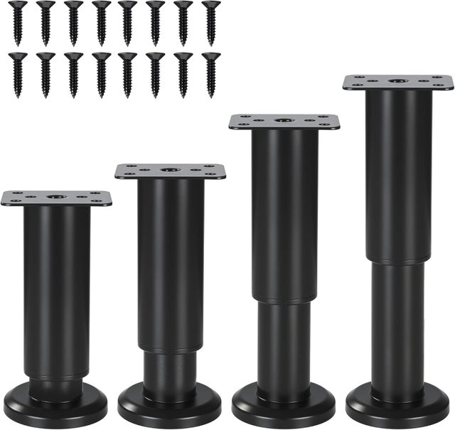 4 Pièces Pieds Meuble, 12-18cm Pied Meuble Reglable pieds meubles métal noir, adaptés pieds meubles pour armoires, canapés, tables, chaises, supports