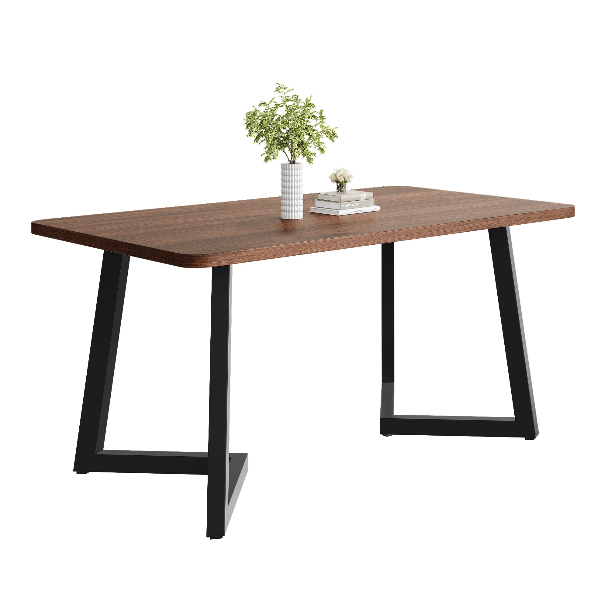 Mesa de comedor rectangular para 4 a 6 personas - 117 x 68 x 75 cm - Patas de MDF y metal - Nogal - 5