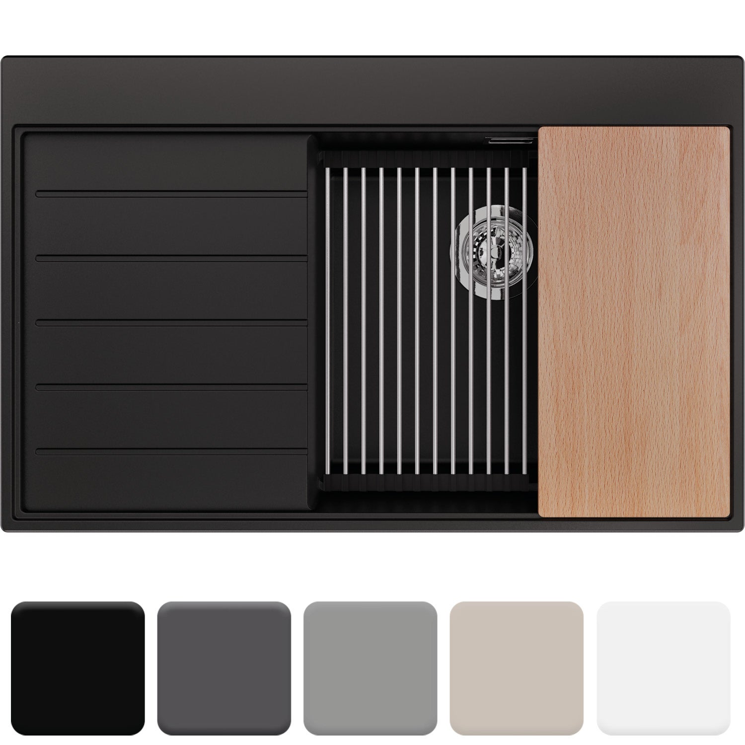 Zlewozmywak 78x50cm, do szafki od 50cm + Syfon + Akcesoria - Opal Czarny STONESTYLE