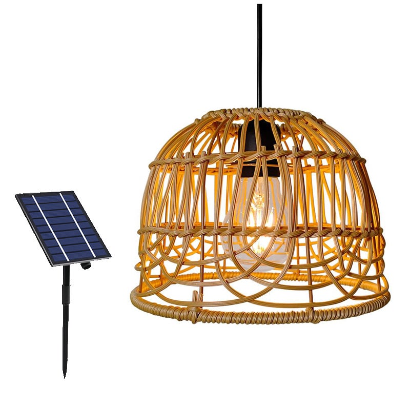 Lampa wisząca z rattanu solarnego, lampa wisząca, lampa rattanowa z ciepłym światłem do ogrodu na patio, do namiotów w domu