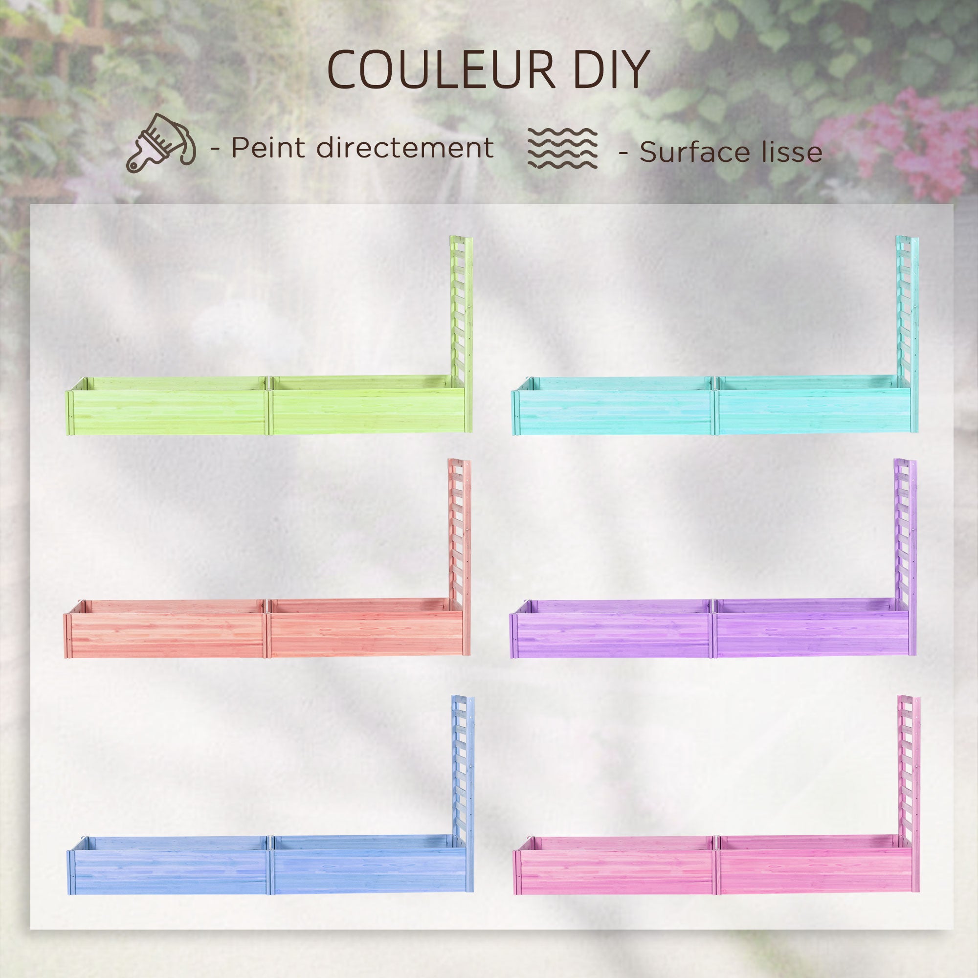 Jardinière avec treillis bac à fleurs jardinière de jardin dim. 230L x 60l x 110H cm effet Beige - 7
