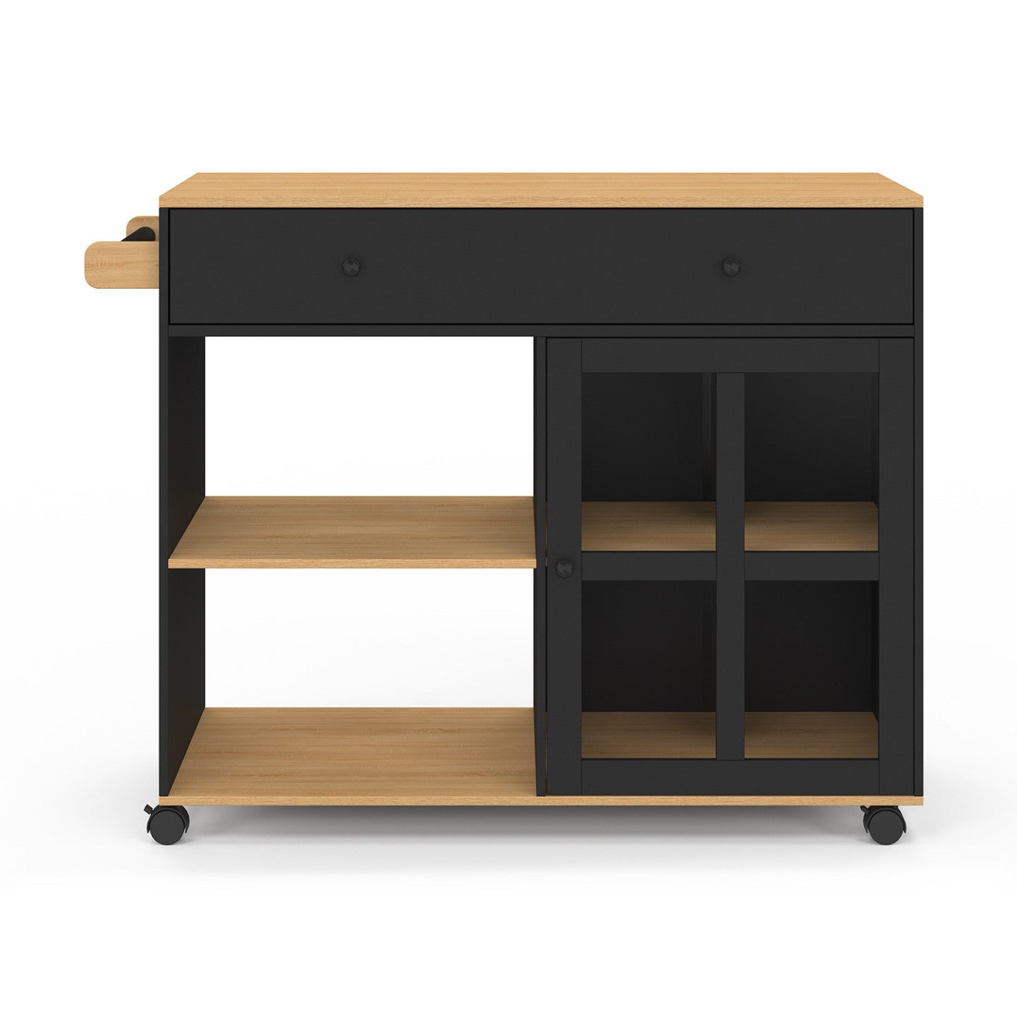 Desserte de cuisine ACHILLE XXL avec étagère et placard vitré bois et noir L. 100 CM - 3