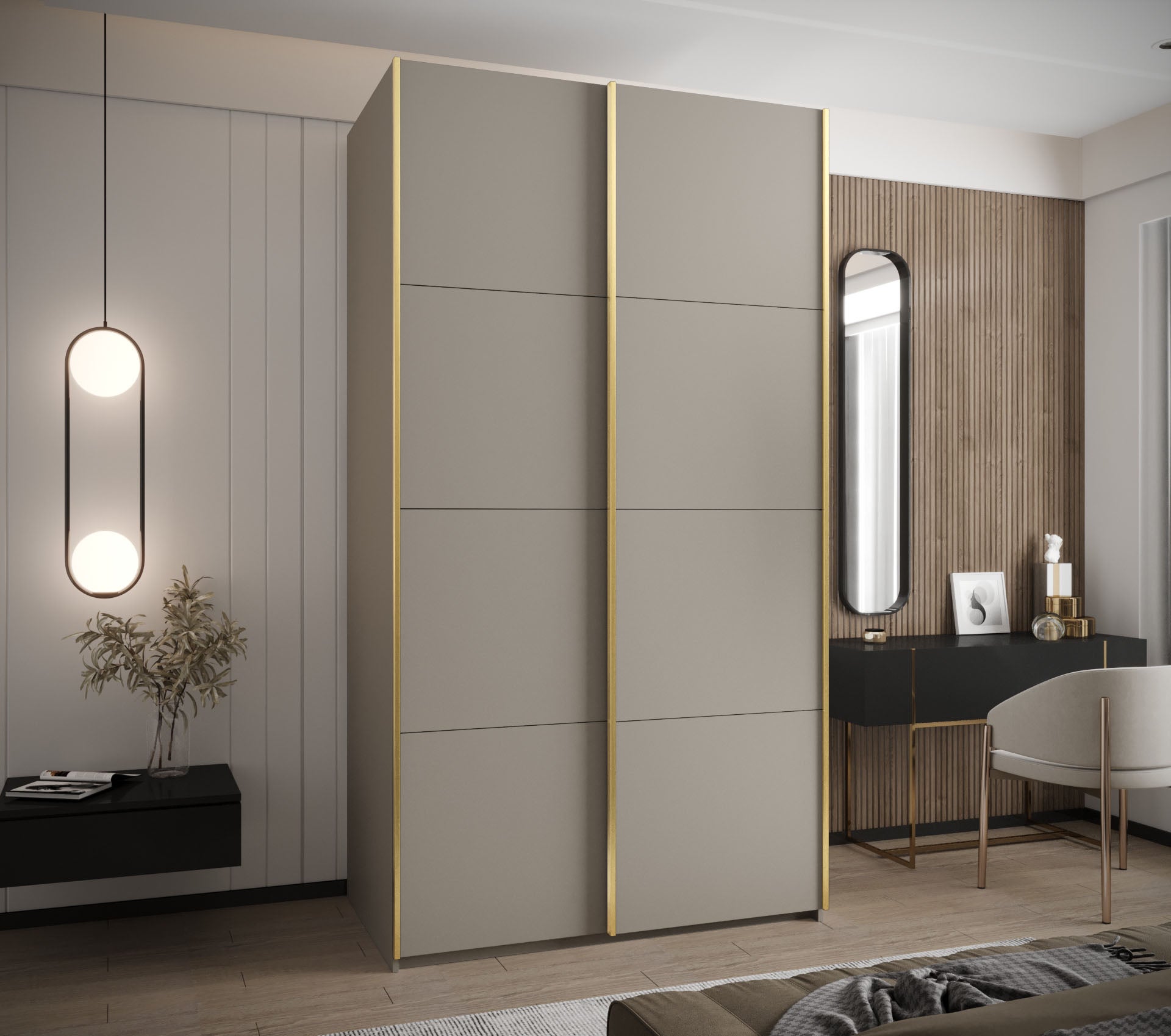Szafa przesuwna wysoka Lux 1 140 x 64 x 245,5 cm kaszmir + kaszmir + u. złoty - Abiks Meble - 2
