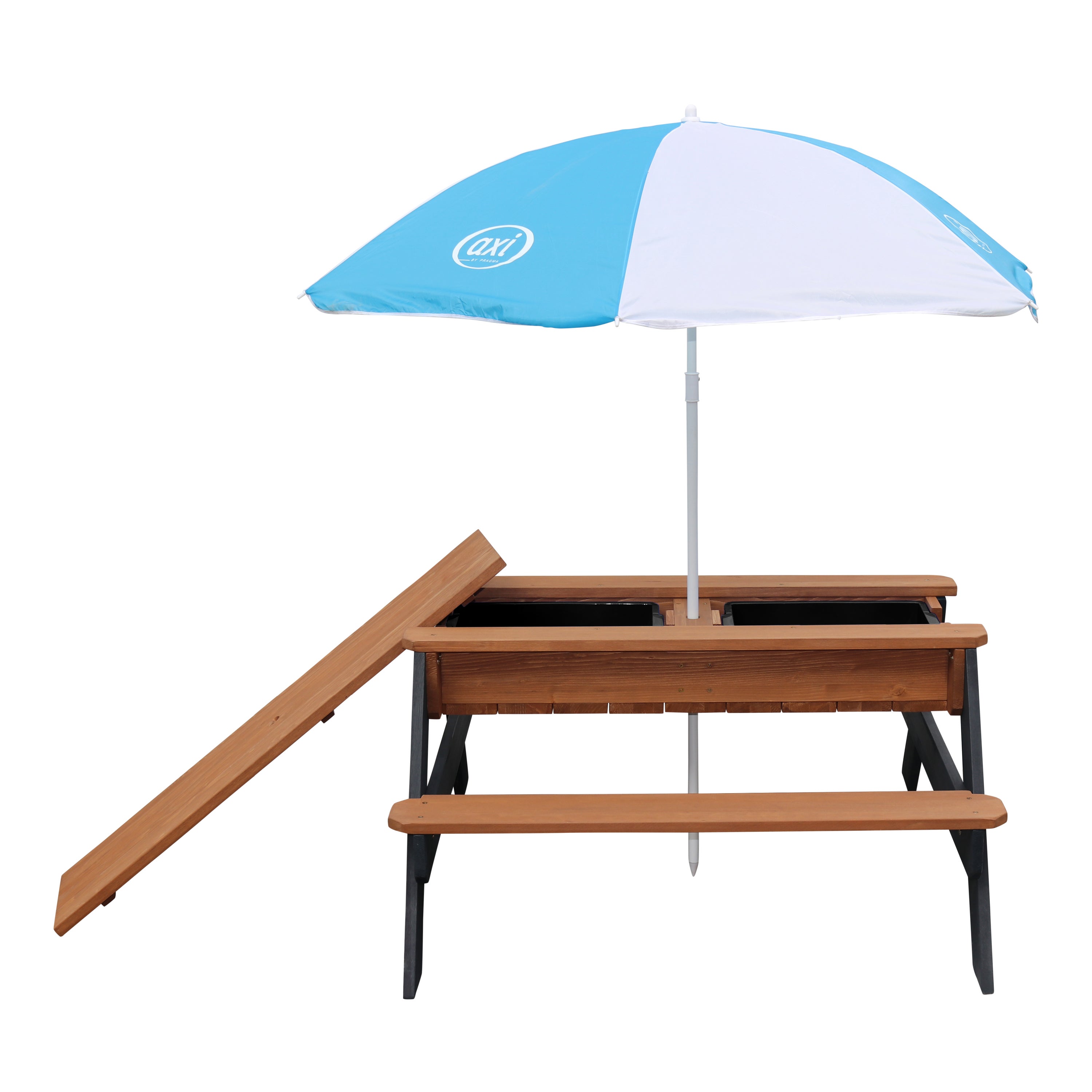 Axi Nick Table Sable Et Eau / picnic Avec Parasol En Bois Marron Et Gris | 95 X 97 X 48 Cm | Avec Couvercle, Boîtes De Rangement & Parasol | Extérieur - 5