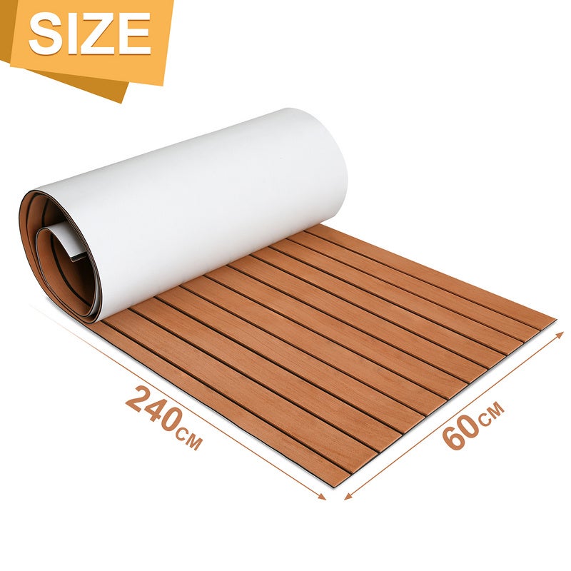 Tapis de Pont en Mousse EVA Teck Yacht Tapis de Sol Auto-Adhésif Marron 240x60cm - 2