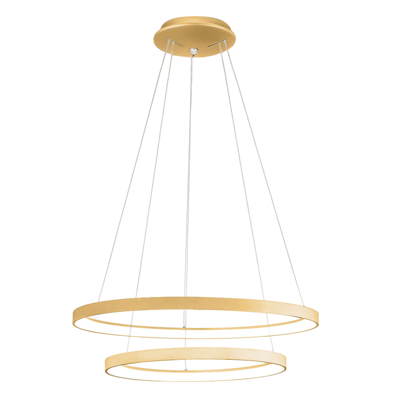 Krizia - podwójna lampa wisząca LED ściemnialna 88W, 6300 lm, ciepłe światło 3000K, pierścienie ze szczotkowanego złota, IP20, Ø60+80 cm
