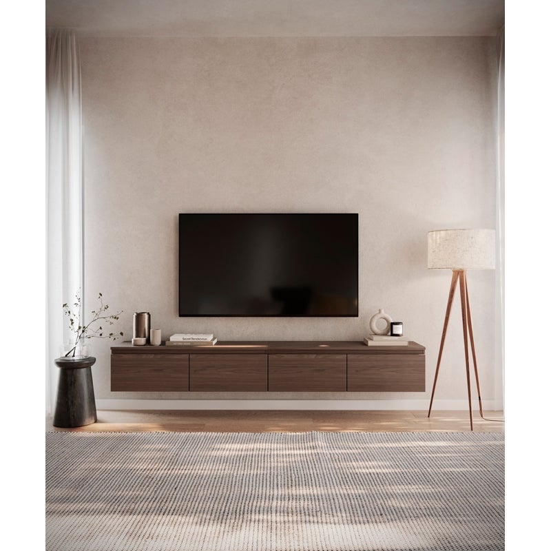 Mobile TV Sospeso 200 cm 4 Ante A Ribalta Noce Scuro Lume - 4