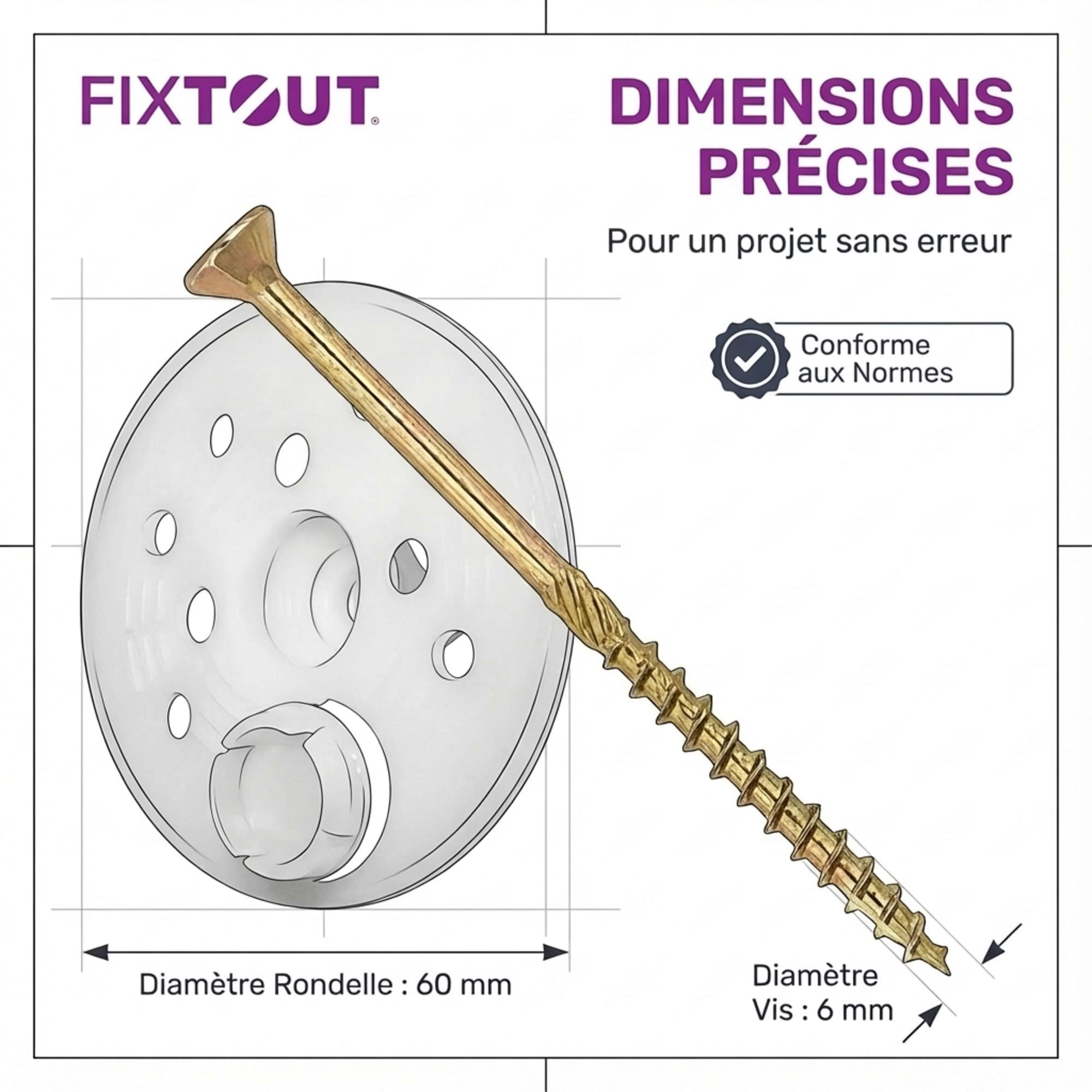 100 Rondelles d'isolation D.60 mm + Vis à bois Torx double filetage - Longueur 160 mm - 4