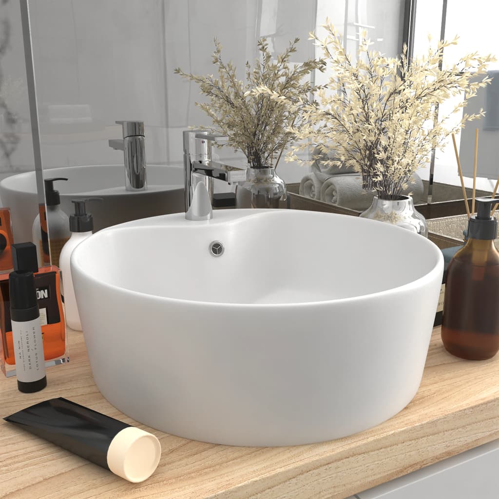 Lavabo de luxe avec trop-plein Blanc mat 36x13 cm Céramique vidaXL - 7