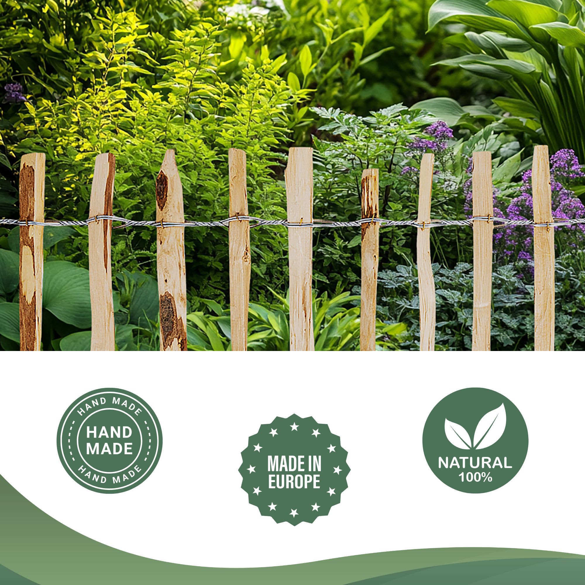 Creative Home Recinzione Rustica da Giardino 120cm x 5m | Rotolo Nocciolo | Distanza tra i rami: 7-9cm | Bordatura Prato e Orto - 4