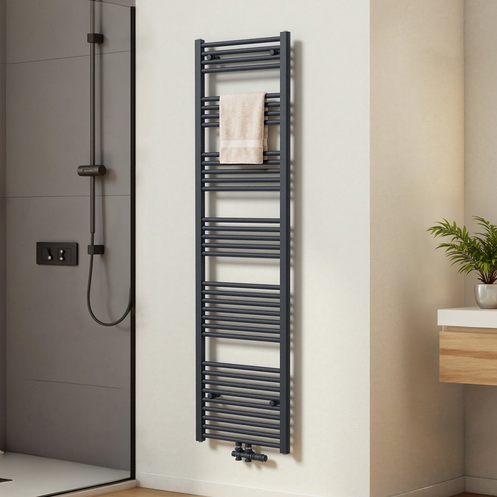 EMKE Grzejnik Łazienkowy 739W, 180x50 cm, 6 bar, do 7 m² – Antracytowy