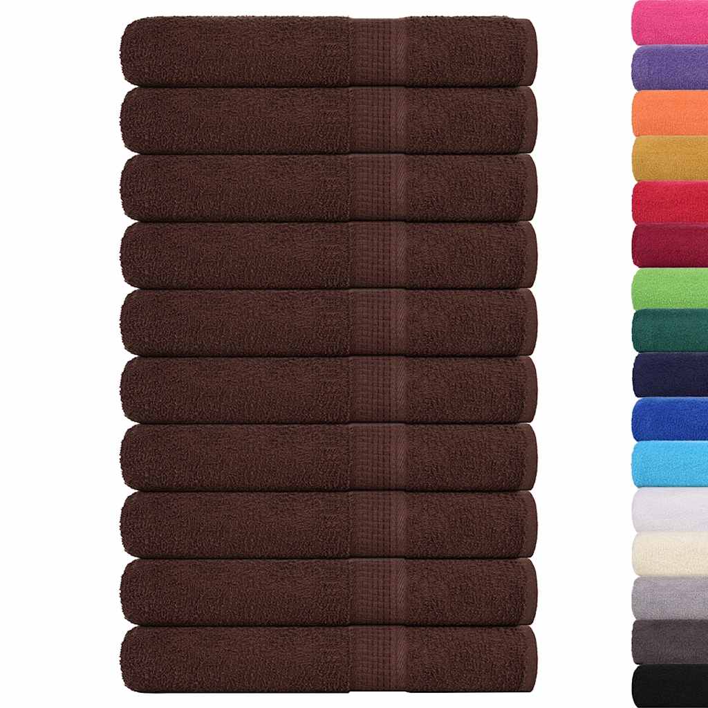 Lot De 10 Serviettes De Bain VidaXL - 100x200 Cm, 360 G/m², 100% Coton - Marron, Avec Boucle De Suspension