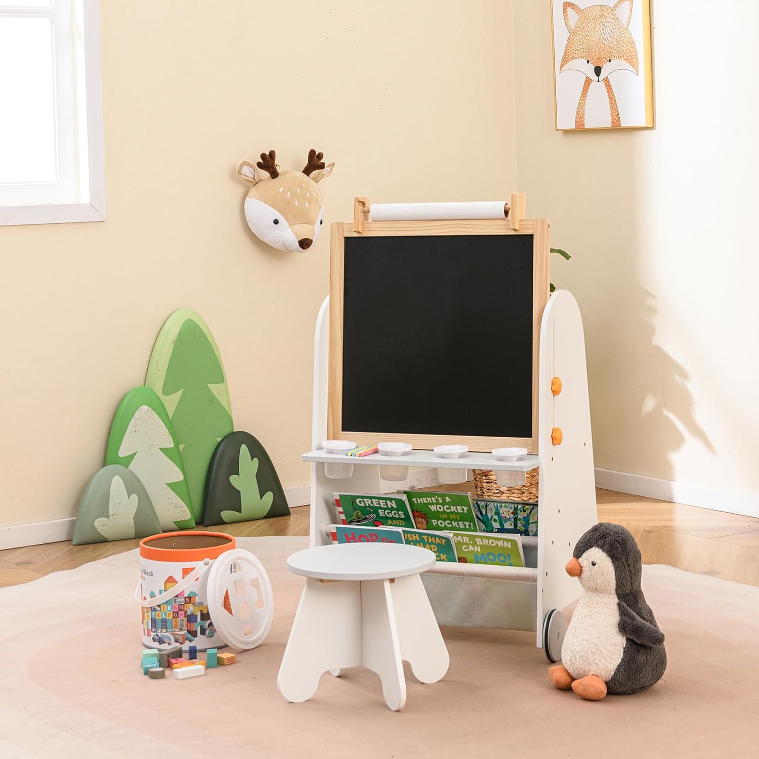 Stolik z Krzesełkiem, 4 w 1 Dwustronna Tablica z Regulowaną Wysokością i Zdejmowaną Powierzchnią, z Magnetycznym Blatem, dla Dzieci Powyżej 3 Lat