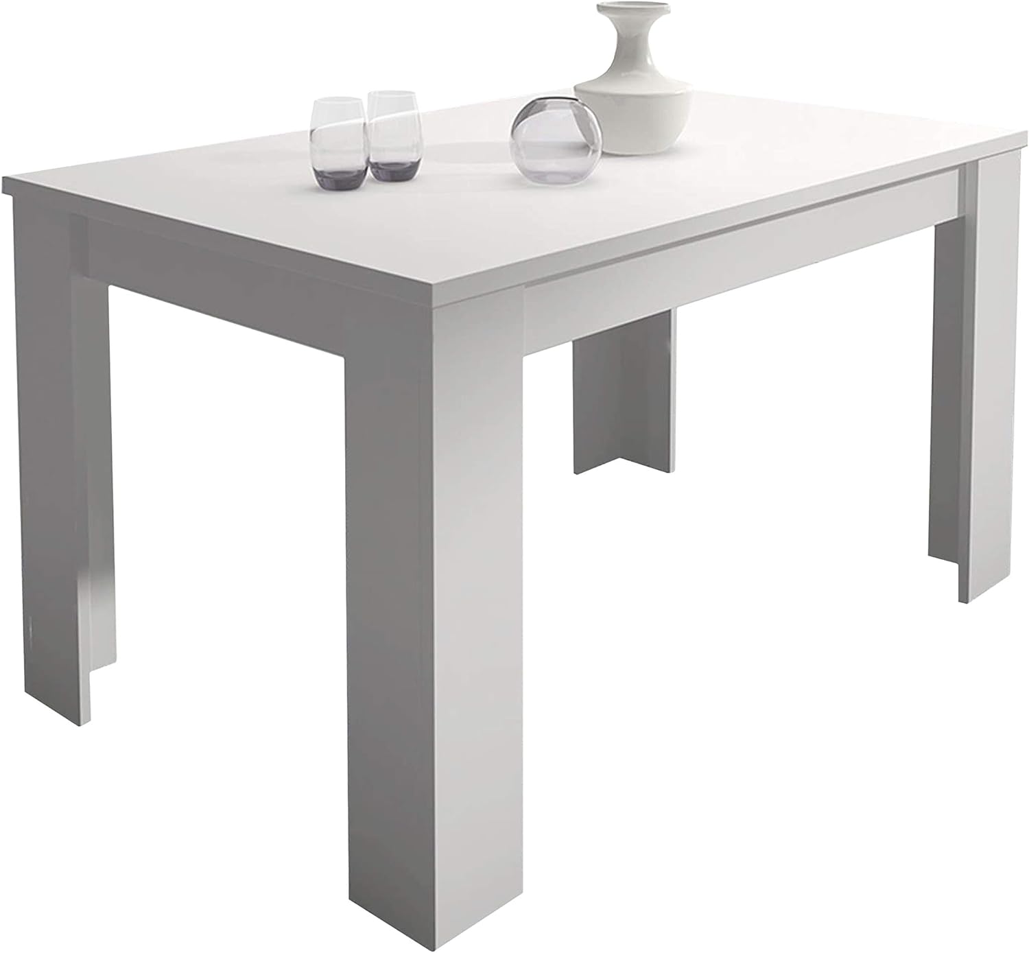 Mesa de jantar extensível, robusta e funcional, madeira branca, 138–198 cm (C) x 88 cm (L) x 76 cm (A)