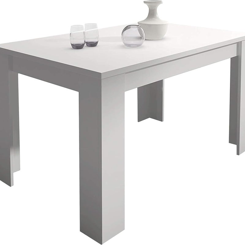 Mesa de jantar extensível, robusta e funcional, madeira branca, 138–198 cm (C) x 88 cm (L) x 76 cm (A)