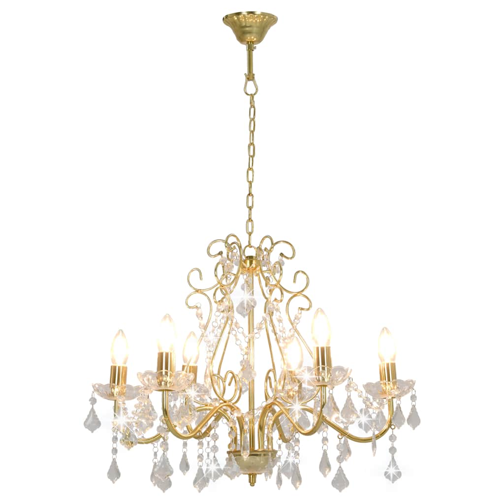 vidaXL Lustre avec perles de cristal Doré Rond 6 x E14 - 2