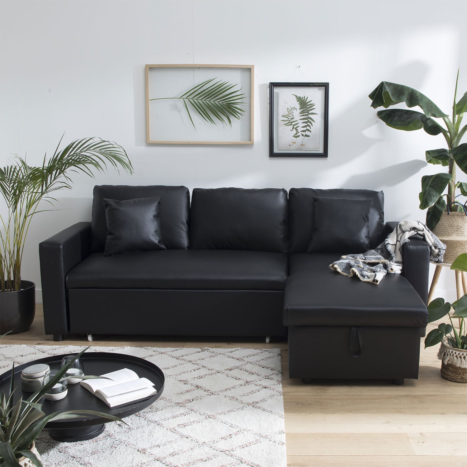 3-osobowa sofa narożna CLARK z czarnej imitacji skóry