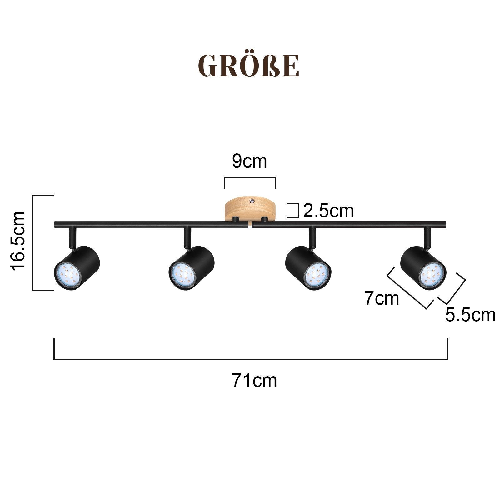 NETTLIFE Plafón LED de 4 llama - Plafón GU10 negro Foco giratorio Aplique de madera Foco de pared para salón dormitorio Sin bombilla - 6