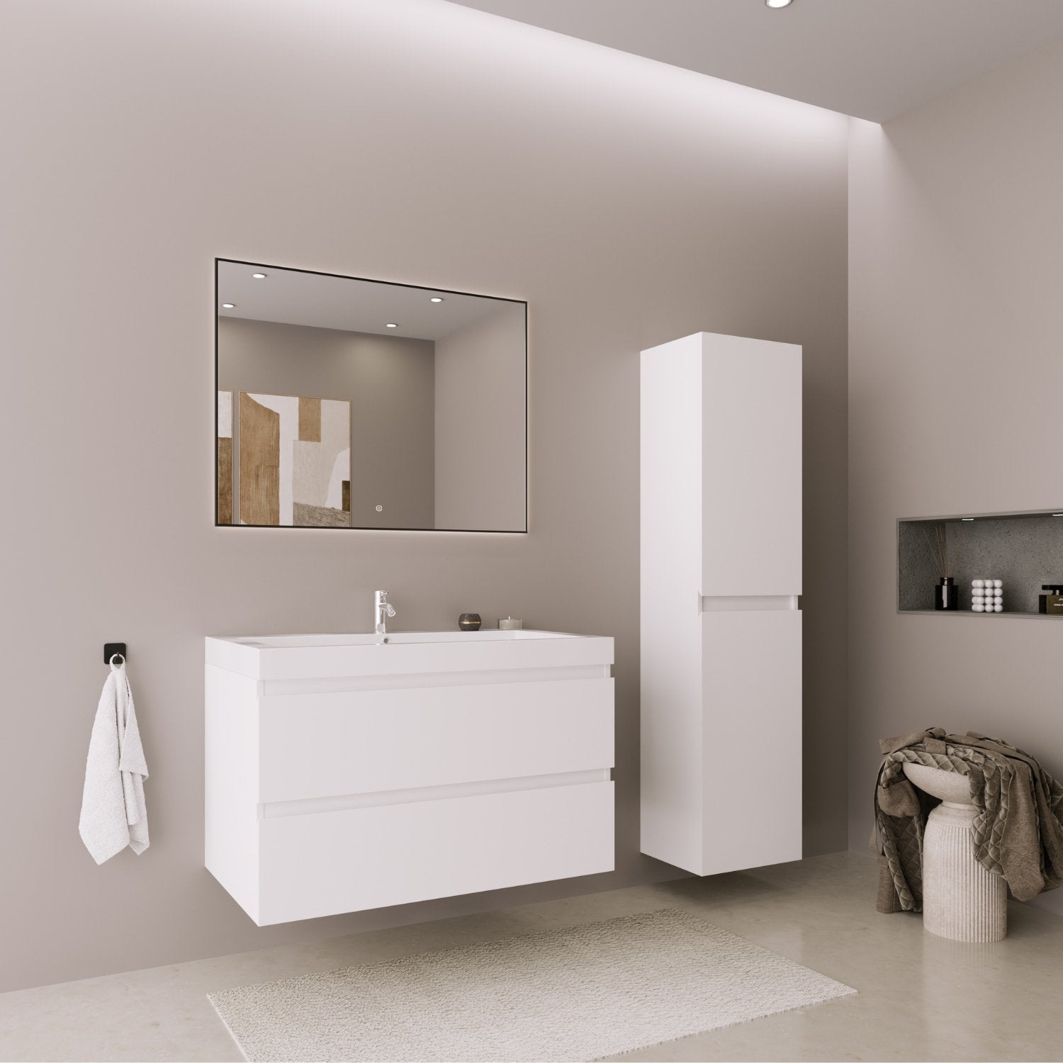 LOMAZOO meuble de salle de bain Monaco blanc brillant - 80cm - 2