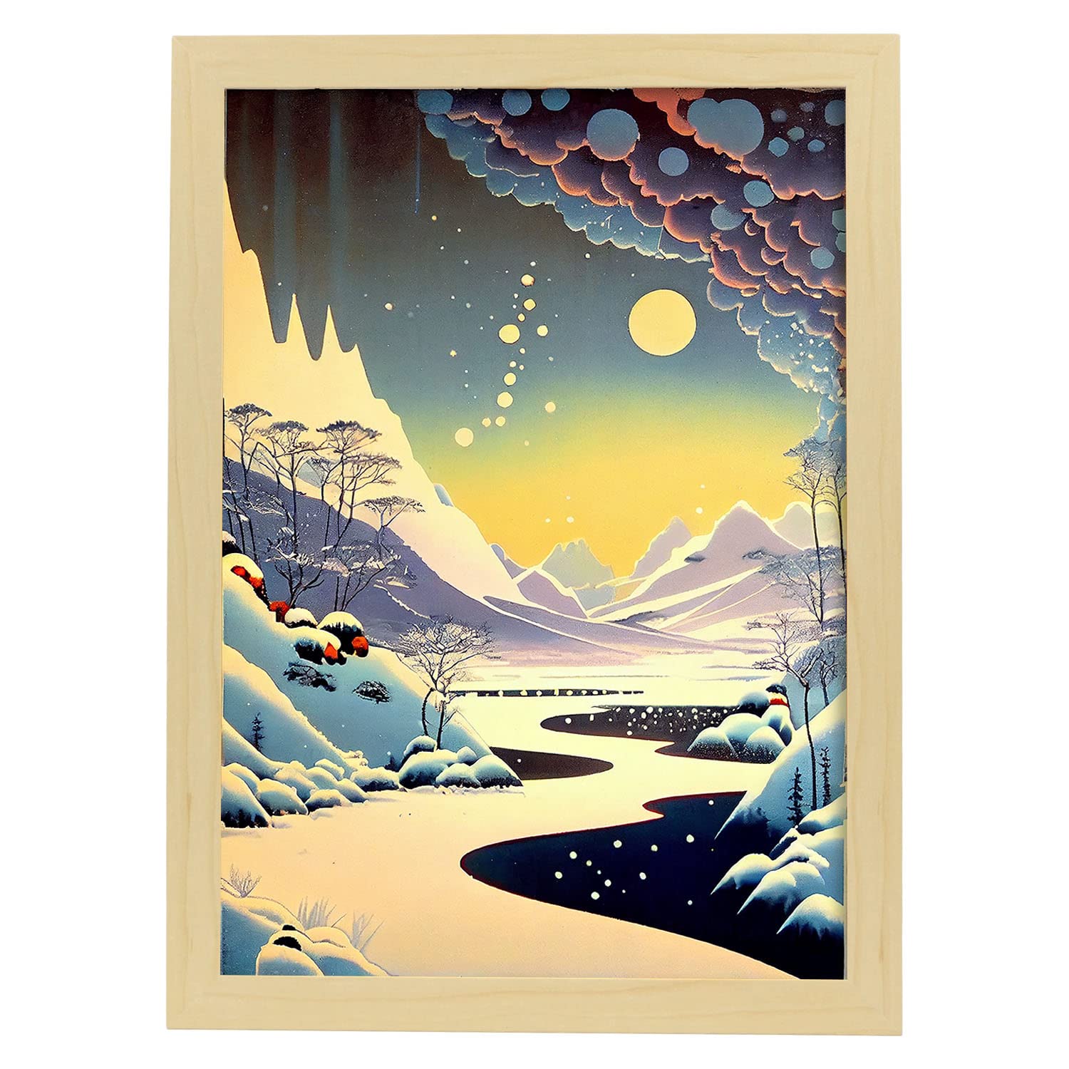 Nacnic poster reino en el cielo en el estilo de arte japonés ukiyo paisajes abstractos y suren ilustraciones de arte oriental a3 marcos madera