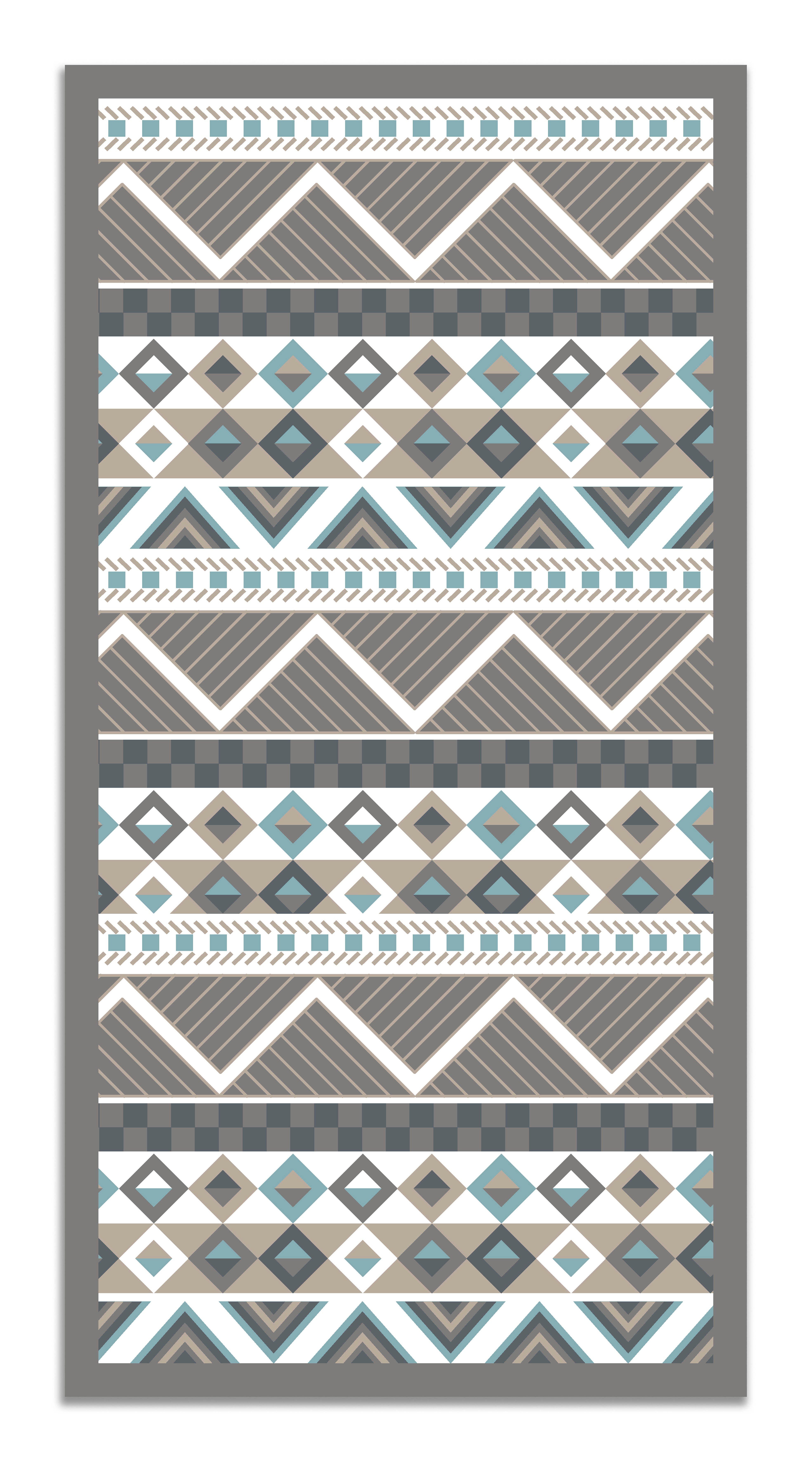 Panorama alfombra vinílica azteca color azul 60x110 cm - alfombra cocina vinilo - alfombra salón antideslizante, antihongos e ignífuga