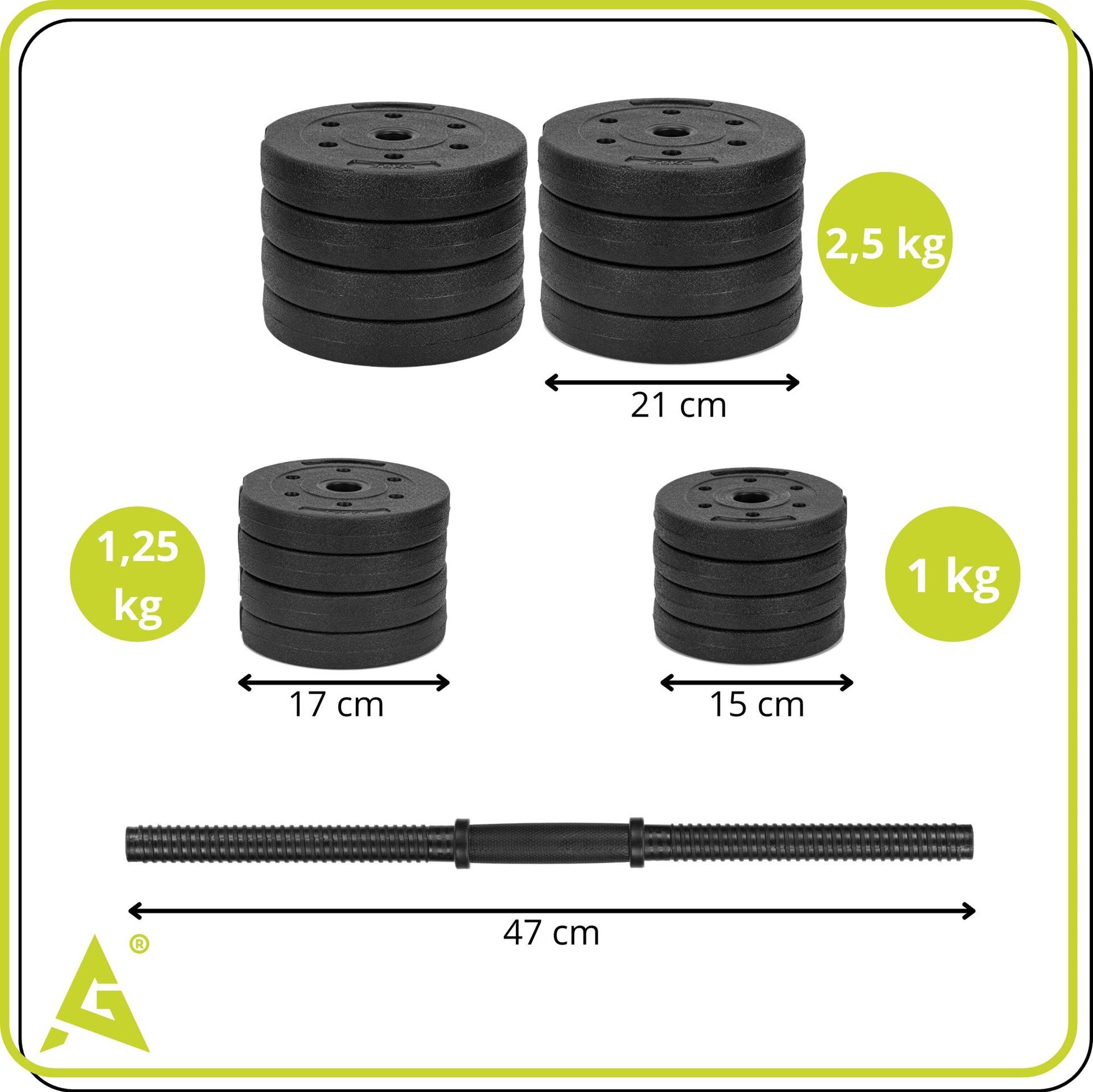 Hantles de 30 kg para treinamento de força. O conjunto contém 2 halteres de 15 kg cada. - 2