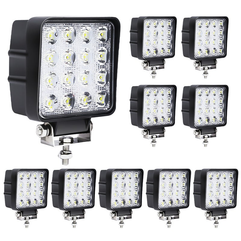 4 Fari Led Da Lavoro 48W Quadrati, 16 Led 3W, IP67, 12V, Per Auto, Barca, Officina