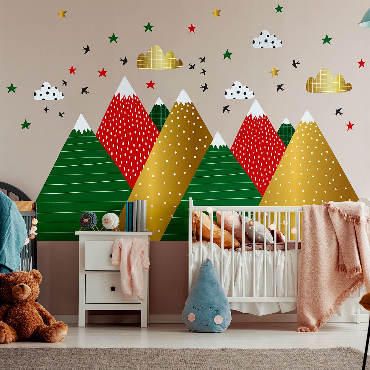 Pegatinas de montañas navideñas escandinavas - adhesivo de pared - revestimiento sticker mural decorativo - 50x75cm - 4