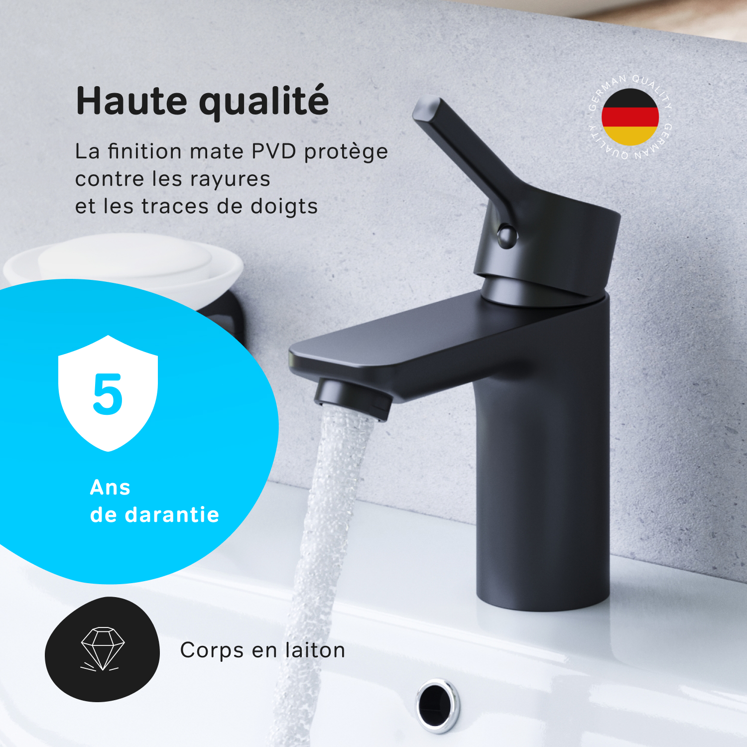 Mitigeur de lavabo Mitigeur Salle de Bain Robinet de lavabo Noir, X-Joy S taille S, FXB02122 AM.PM - 3