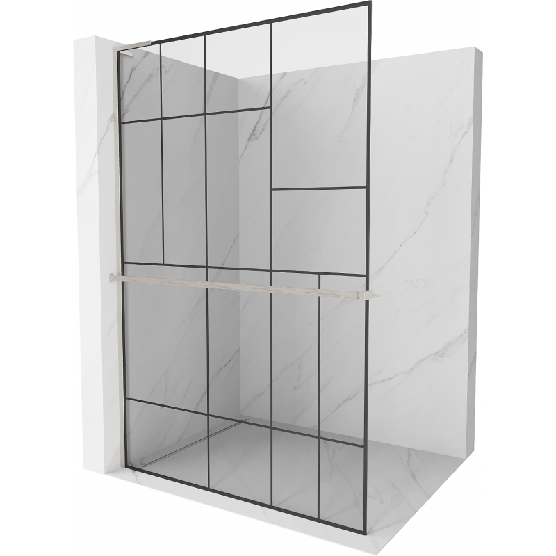 Mexen Kioto+ L ścianka prysznicowa z półką Walk-in 120 x 200 cm, czarny wzór, nikiel szczotkowany - 800-120-123-97-78