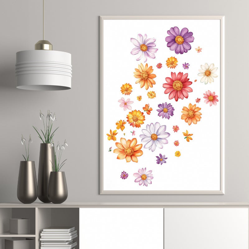 Adesivi Murali Boho Con Fiori Di Campo E Margherite – 2 Fogli Da 30x60 Cm. Rimovibili E In PVC Per Soggiorno, Camera Da Letto O Cameretta.