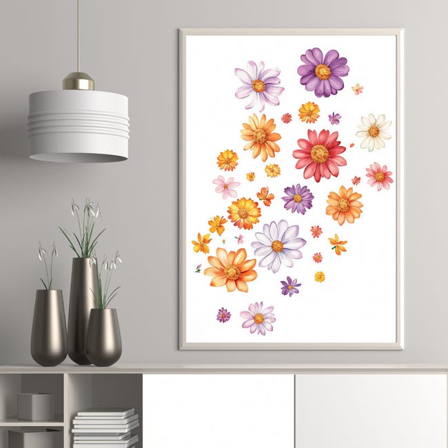 Adesivi Murali Boho Con Fiori Di Campo E Margherite – 2 Fogli Da 30x60 Cm. Rimovibili E In PVC Per Soggiorno, Camera Da Letto O Cameretta.