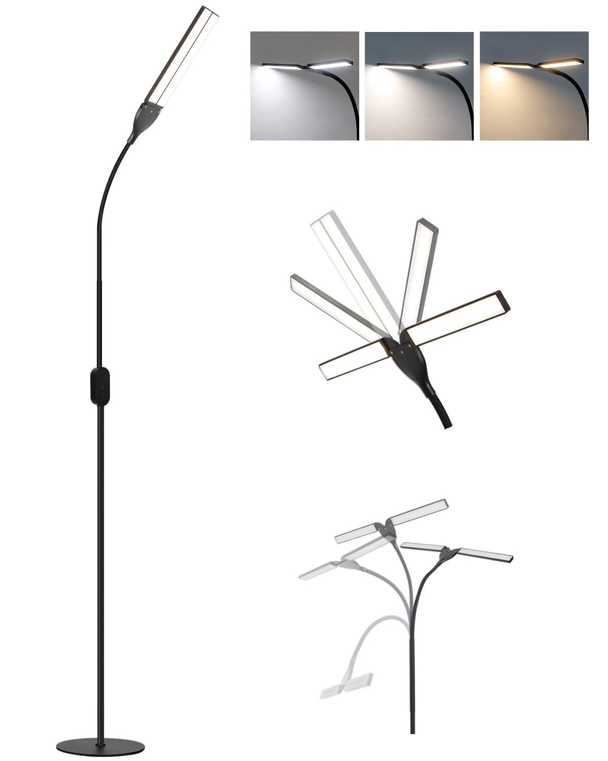 NETTLIFE Ściemnialna lampa podłogowa LED czarna Lampa podłogowa do salonu 158 cm Nowoczesna lampa podłogowa dotykowa 9 W z funkcją timera i pamięci