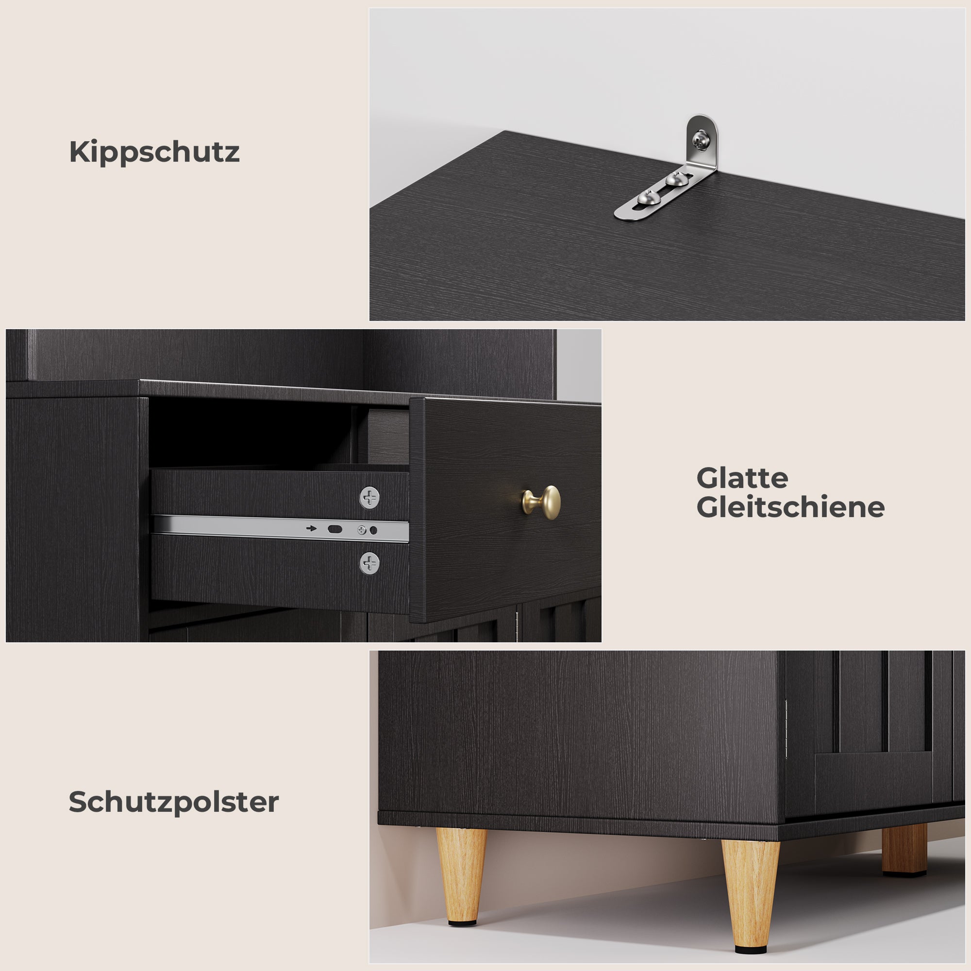 Buffet De Cuisine Noir Buffet Haut avec 3 Tiroirs et 6 Portes - 4