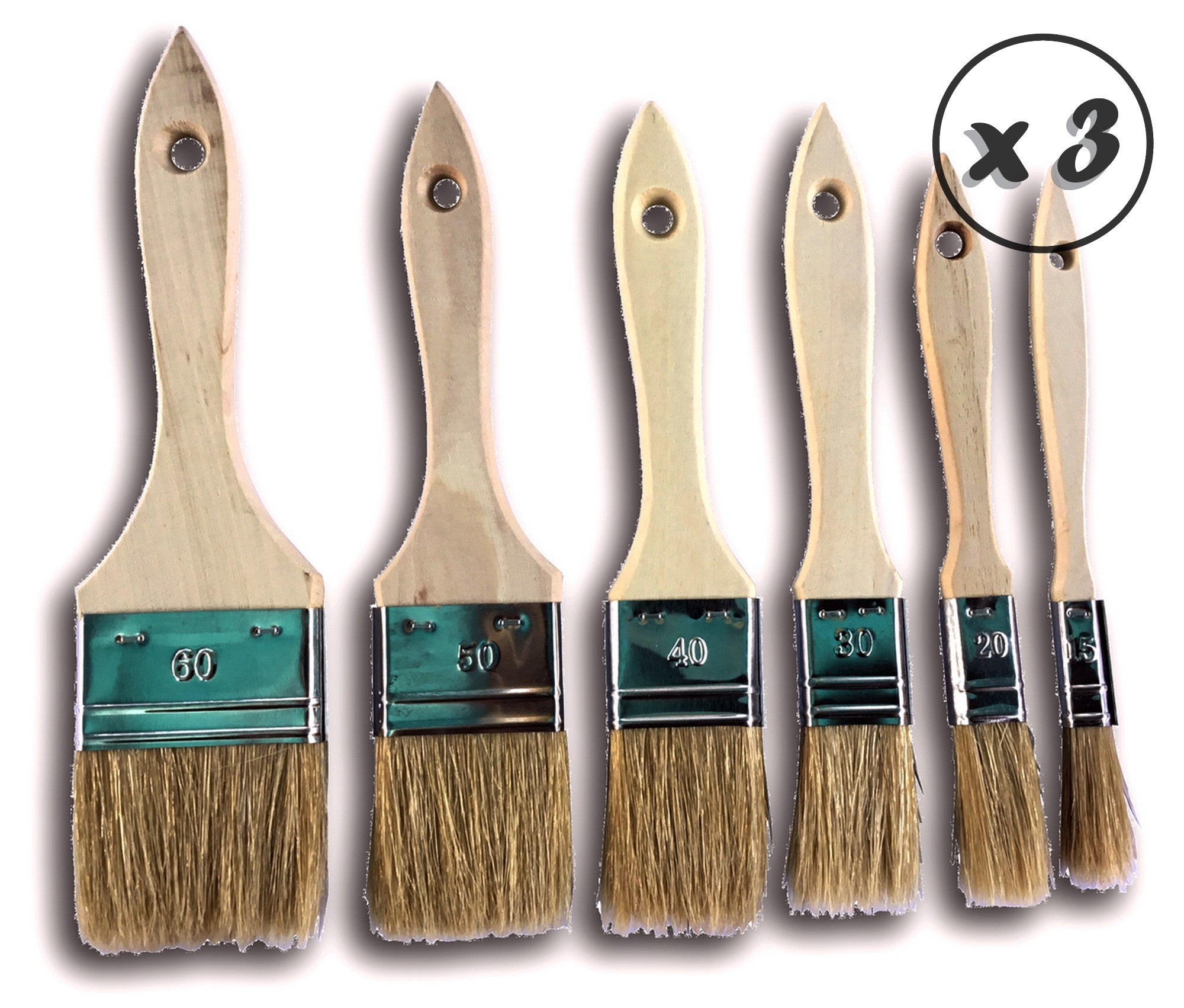 Set de 6 pinceaux à laquer soie | Lot de 3 sets | Largeur 15-20-30-40-50-60 mm | Multi support - 2