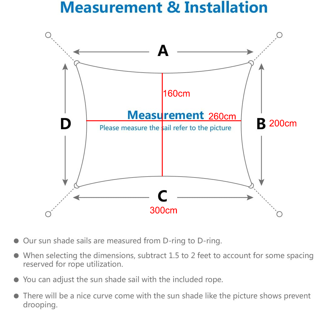 Vela de Sombra, Toldo Rectangular para Exteriores de 2x3 m, Parasol Impermeable Anti-UV, Tela de Sombra para Acampar para jardín, Patio, Piscina - 9