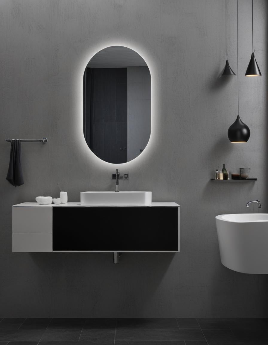 Miroir Salle de Bains Lumineux TOKYO Anti-Buée et Éclairage Triled Tactile On/Off Finition Noir Mat 50x90 LEDIMEX - 5