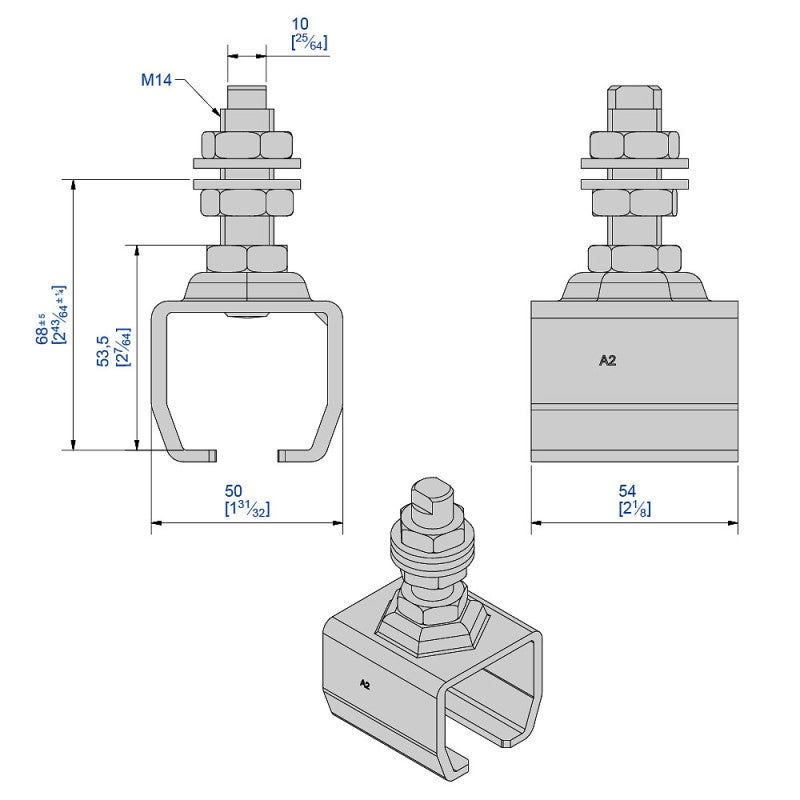 Support enveloppant en INOX 304L pour rails SU2067 et SU2068 - 200 kg - 2