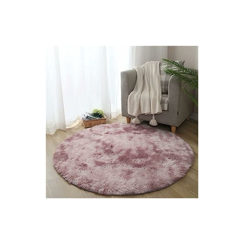 Tbest tapis à poils longs doux Tapis de sol rond en Fiber de Polyester