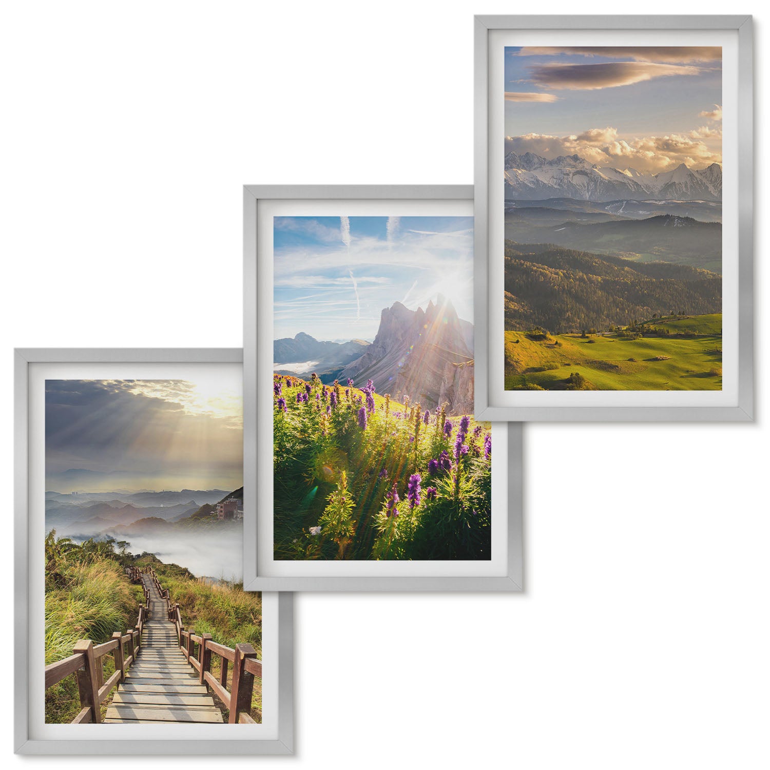 Ensemble de tableaux encadrés - 3 parties | Paysages de montagne avec ...