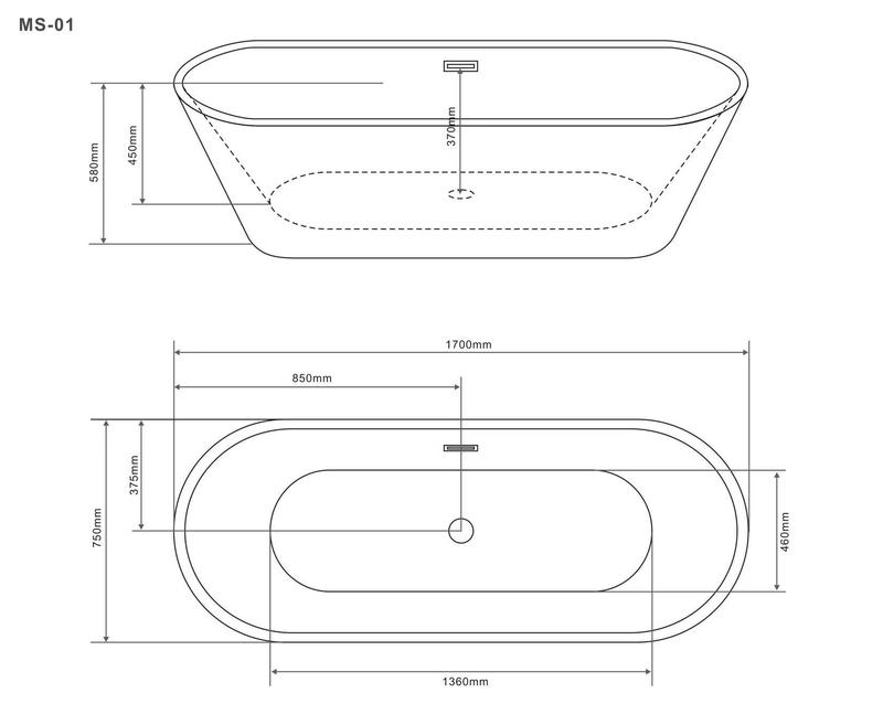 Baignoire îlot avec vidage – 170 x 75 cm – Blanc brillant – LAVIA - 8