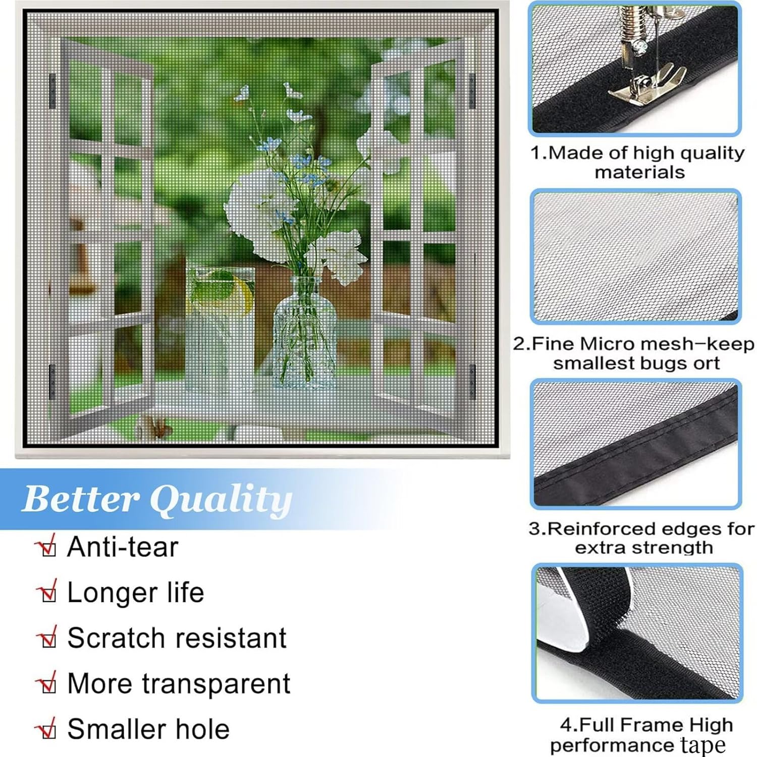 Mosquitera para ventanas 70x100cm, enrollable, mosquitera transparente para ventanas con cinta - 3