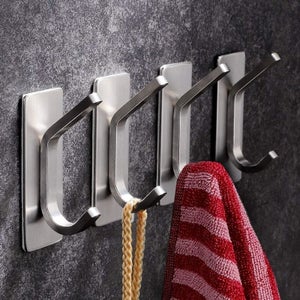 Set da 2 ganci adesivi da parete - portasciugamani per bagno, appendi strofinacci da cucina, appendiabiti adesivo in acciaio inox, Argento | Leroy Merlin