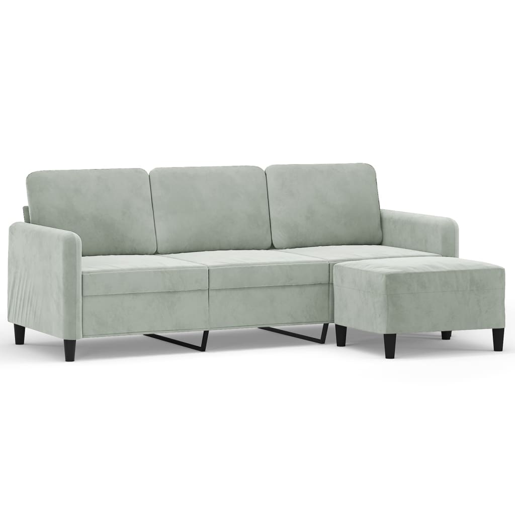 Divano A 2 Posti Con Sgabello E Ottomano, Morbido Velluto A Coste, Beige, Con Molle Insacchettate, Moderno