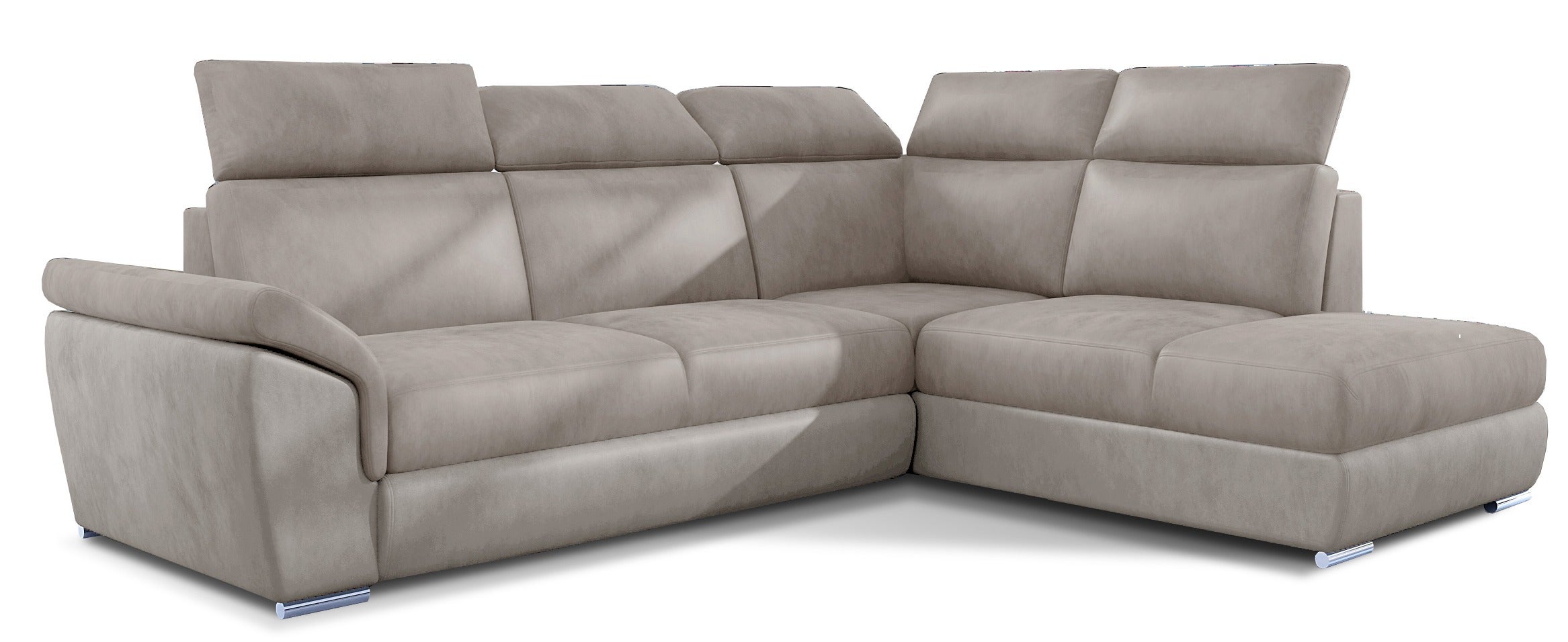 Canapé angle droit convertible velours marron clair avec appuis-tête