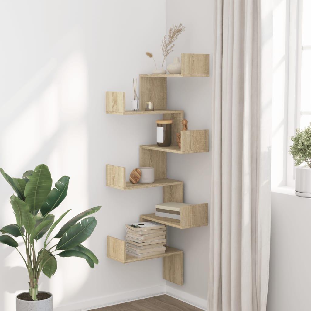 Étagère d'angle murale | Étagère flottante | Étagères de rangement chêne sonoma 45x45x147cm bois ingénierie CFW58320 - 3