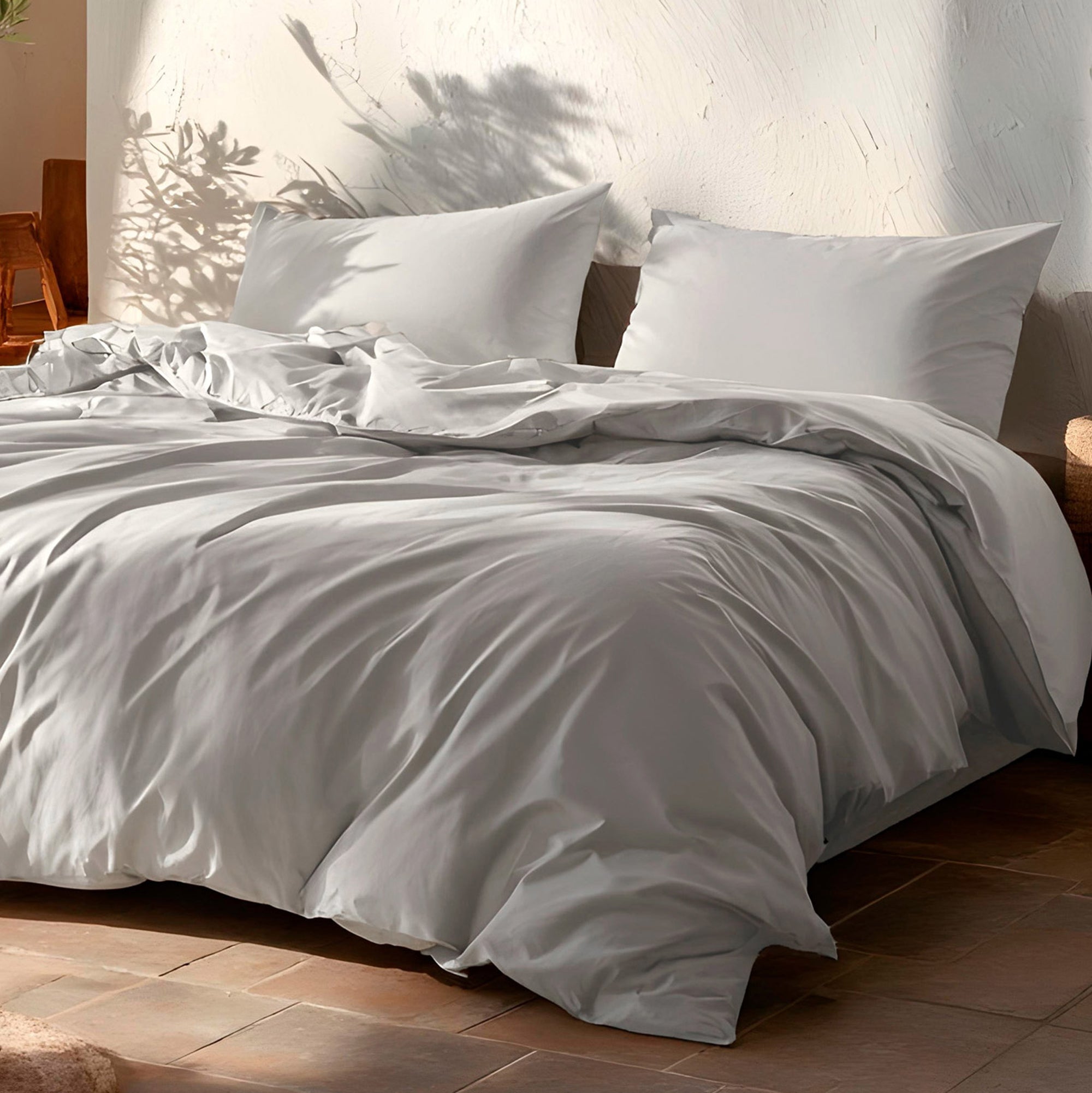 Copripiumino tinta unita 100% cotone + federe 260x240 + 2 (50x90) cm colore Grigio Chiaro - 6