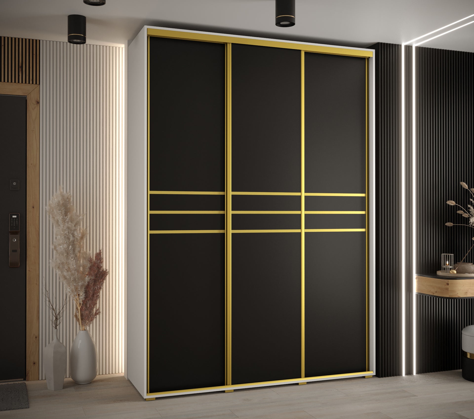 Szafa przesuwna wysoka Davos 10 170 x 45 x 235,2 cm biały + czarny + u. złoty - Abiks Meble - 2