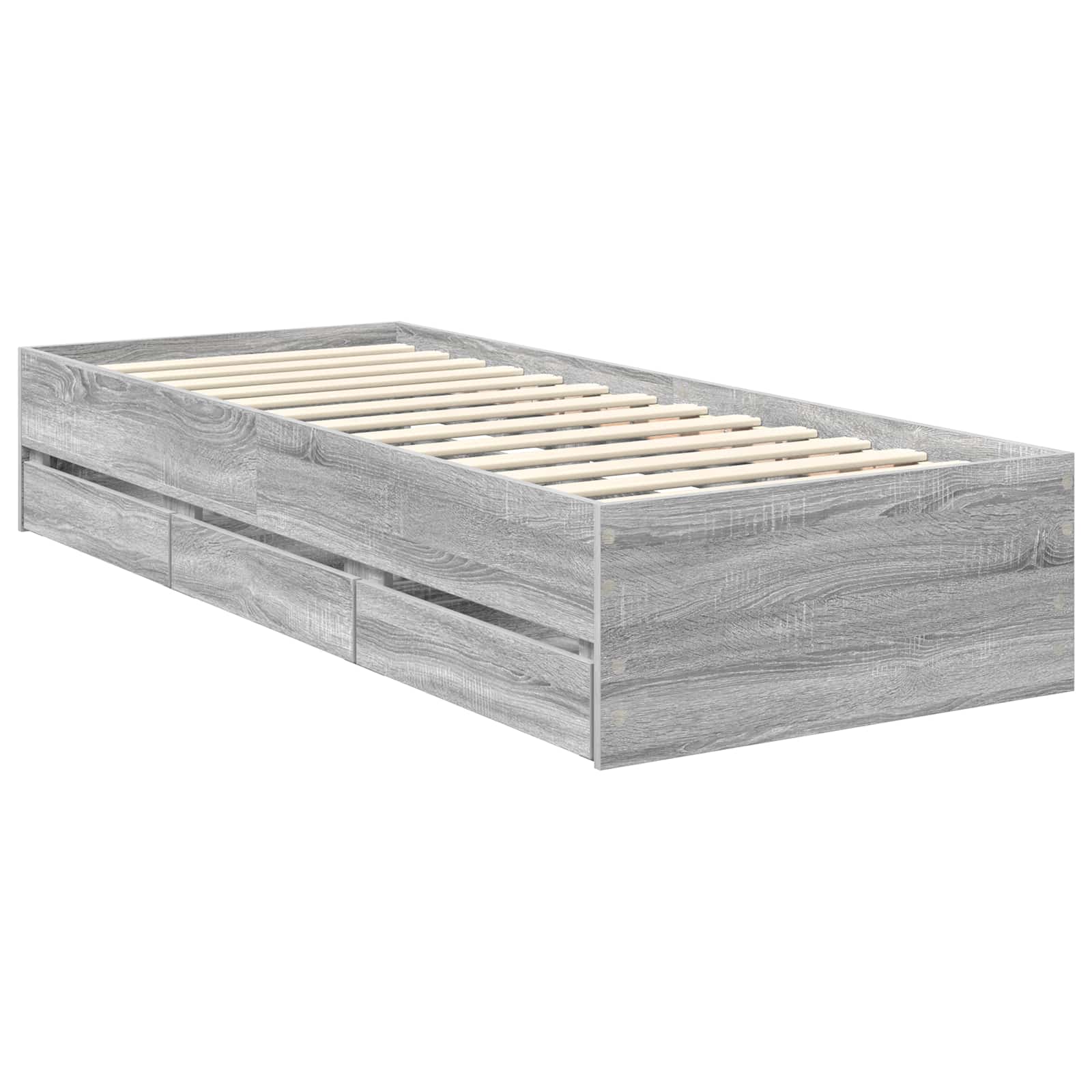 Cadre de lit gris en panneau de bois pour la chambre, 75 × 190 cm - 6