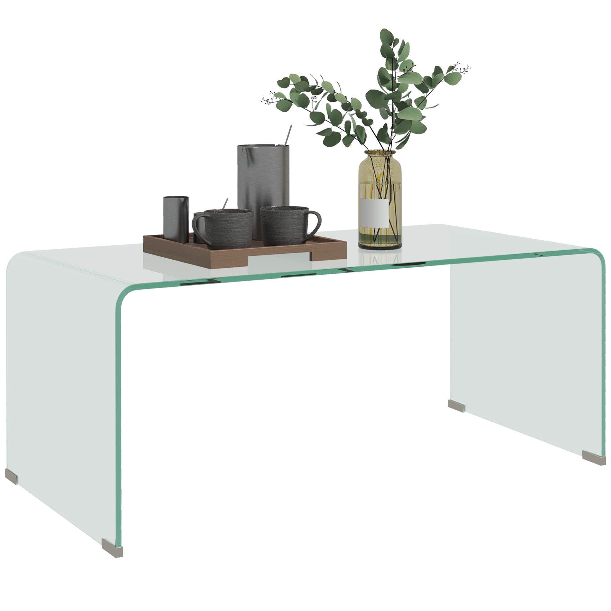 COSTWAY Table Basse Transparente en Verre trempé, Table Basse Verre Rectangulaire 2 Niveaux COSTWAY Table Basse Transparente en Verre trempé, Table Basse Verre Rectangulaire 2 Niveaux